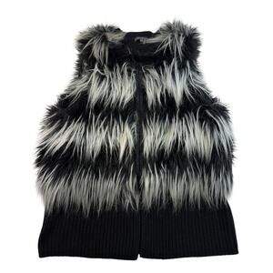 Vince Camuto L Vest Faux Fur Boho Mobwife Shaggy Black Pockets Glam Party Womens